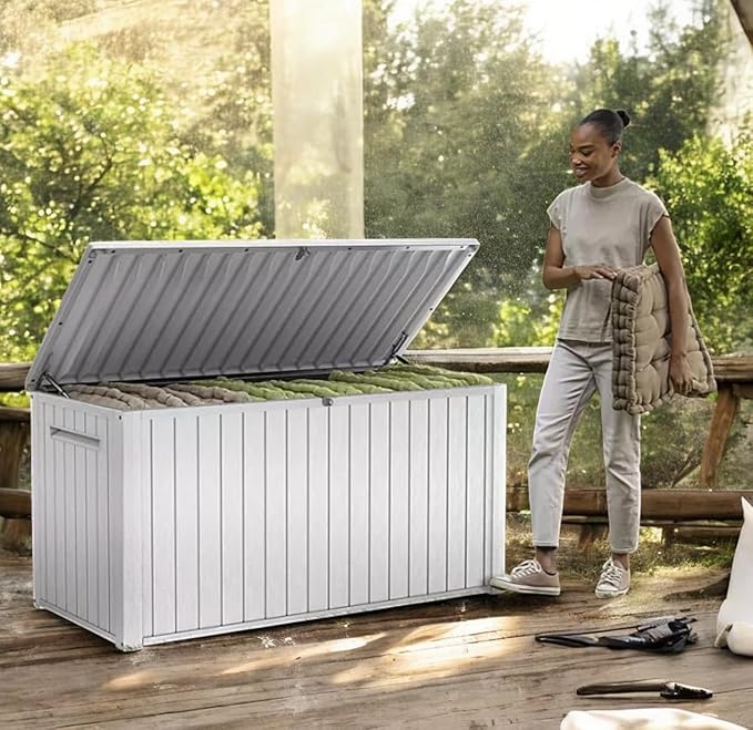 Outdoor Storage Box with Lockable Lid - Weather-Resistant and Stylish (White, 170)