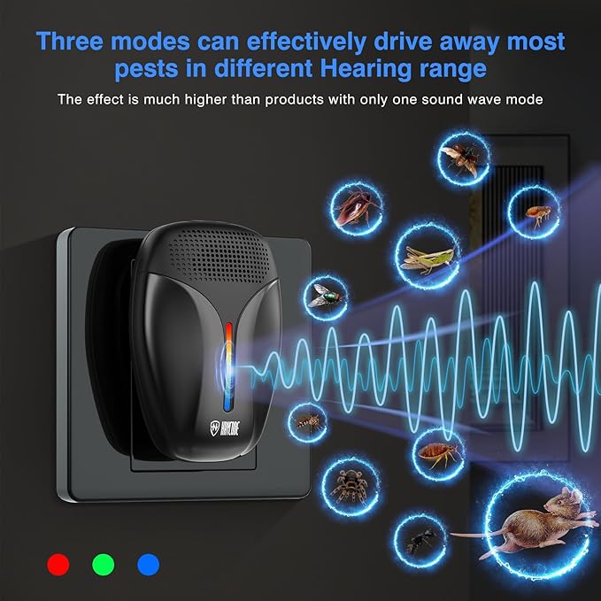 2025 Upgraded Ultrasonic Repeller & Insect Indoor Repeller,Ultrasonic and Repellent for Roach,Rodent,Mouse,Bugs,Mosquito,Mice,Spider,Ant,3 Mode Switching,6 Packs