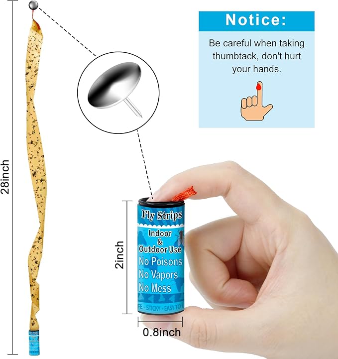 Glovv 60 Pack Sticky Fly Trap Indoor, Flies Strips Indoor Outdoor Hanging Paper Rolls for Home, Bug & Fruit Gnat Ribbons Tape Killer Catcher for Kitchen, Flying Insect Trap for Winged Insect, Mosquito