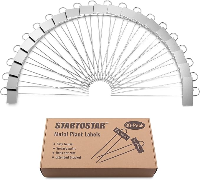 30-Pack Metal Plant Labels Weatherproof Garden Markers,Height 10.6'', Label Area 3.5''X 1.2'' Reusable Nursery Tags for Vegetables Herb Flower Seed Greenhouse - Zinc