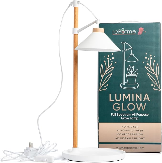 rePotme Lumina Glow - Grow Light for Indoor Plants - Full Spectrum LED Plant Light, White Accents, No Tools Required, White Grow Lamp