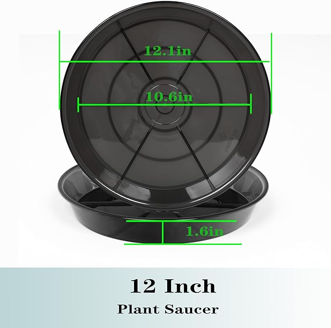 Plant Saucer 12 Inch 2 Pack, Plant Trays for Pots Heavy Duty Round Plastic Plant Saucers for Indoors Outdoors, Flower Pot Drip Trays, Clear Black Flower Plant Pot Saucer, Plant Pot Tray