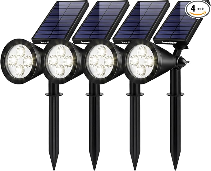 InnoGear Solar Lights Outdoor Waterproof Solar Garden Light for Outside Yard Landscape Lighting Pathway Spot Lights Spotlight Wall Light Auto On/Off, Pack of 4 (White)