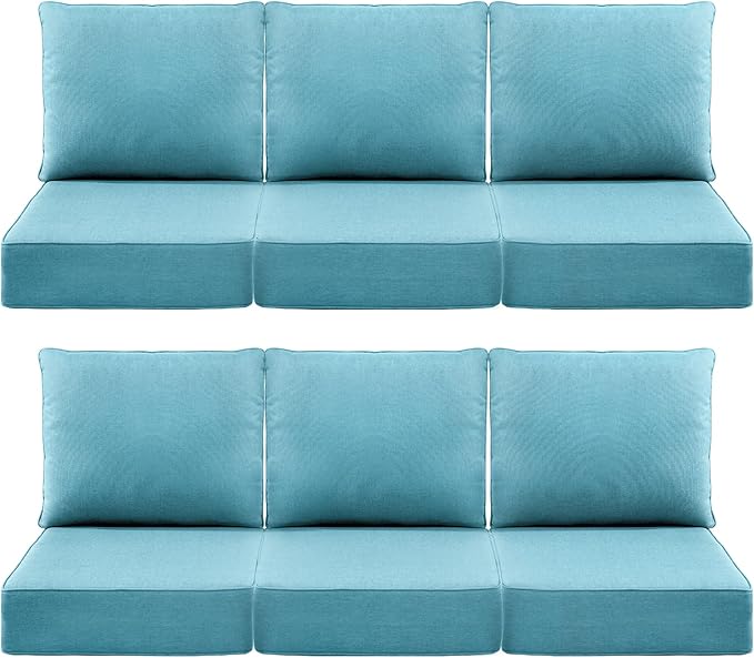Luxury 6" Outdoor Cushions for Patio Furniture, 24x24x6 Thick Seat Cushion Set of 6, Fade Resistant Couch Chair Replacement Cushions High Density Deep Wicker Chair Cushion w/Removable Cover, Teal
