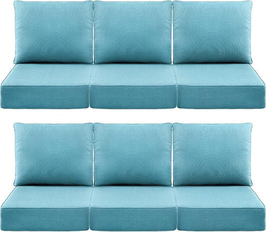 Luxury 6" Outdoor Cushions for Patio Furniture, 24x24x6 Thick Seat Cushion Set of 6, Fade Resistant Couch Chair Replacement Cushions High Density Deep Wicker Chair Cushion w/Removable Cover, Teal