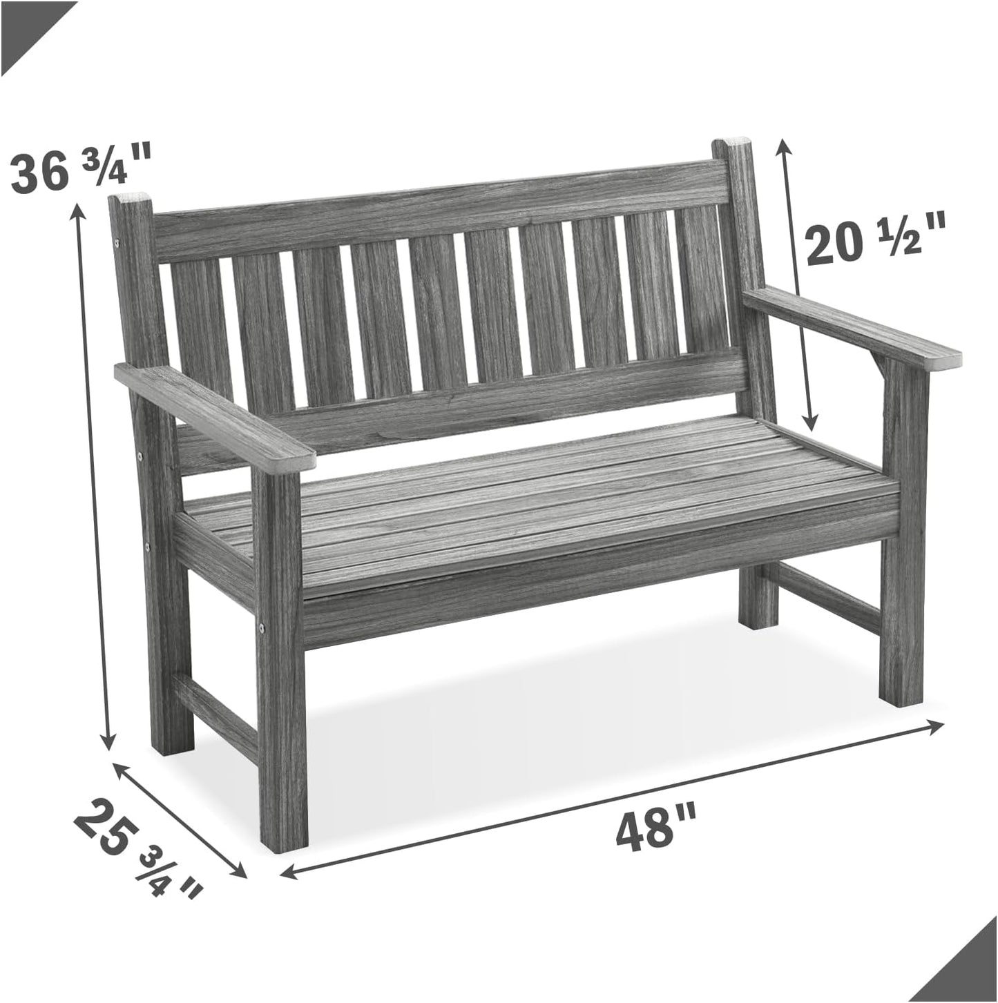 Outdoor Bench, 2-Person Garden Bench, Poly Lumber Patio Bench for Outdoors, Porch, and Park (Light Grey)