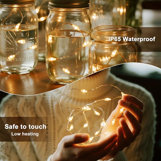 OMIKA 16.4ft 50 LEDs16 Color Battery Operated & USB Powered String Lights, with Remote Timer Waterproof Silver Wire Twinkle Lights for Room Garden Patio Indoor Outdoor Decor(132 Modes)