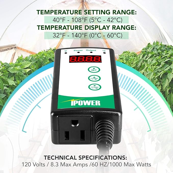 iPower 2-Pack 40-108 Degrees Fahrenheit Digital Heat Mat Thermostat Controller and 10" x 20" Hydroponic Seeding Warm Pad Plant Starting Kit Combo