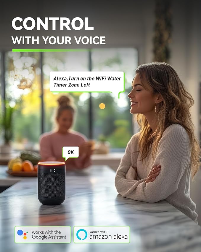 RAINPOINT WiFi Water Timer for Garden Hose, Brass Inlet 2 Zone WiFi Sprinkler Controller, Smart Hose Timer Valve with Antenna Gateway, Automatic Drip Irrigation System/Rain Delay for Garden/Lawn/Yard