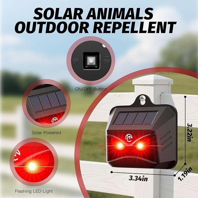 4 Pack Coyote Deterrent Devices, Solar Powered Raccoon Repellent Outdoor Devices Used to Deter Racoon Coyote Fox Skunk Deer Protect Your Chicken Coop and Property with Predator Control Lights