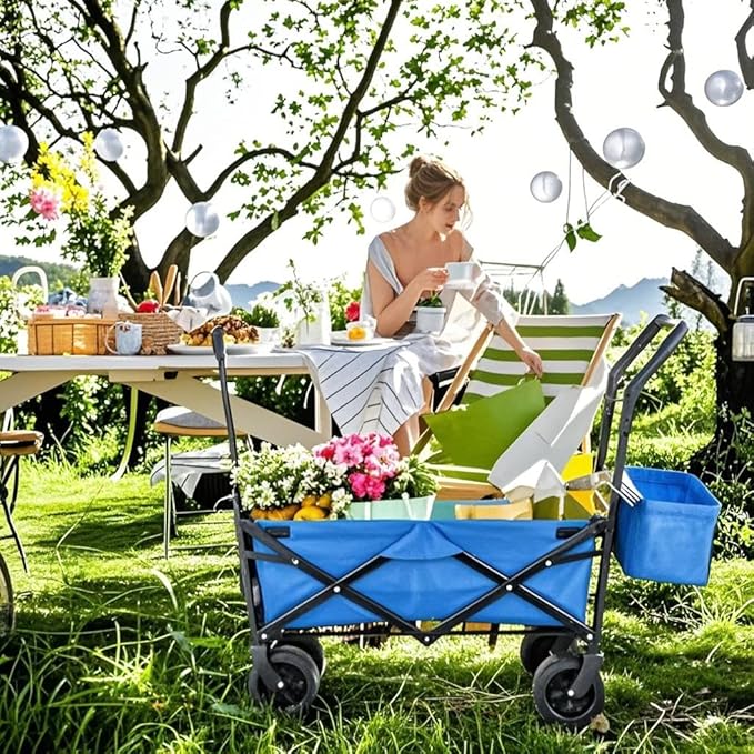AthLike Extra Large Collapsible Wagon w/Removable Canopy, 250lbs/262L Capacity Foldable Garden Cart w/Rear Storage, Heavy Duty Push&Pull Utility Camping Beach Stroller w/Big Wheel&Adjustable Handles