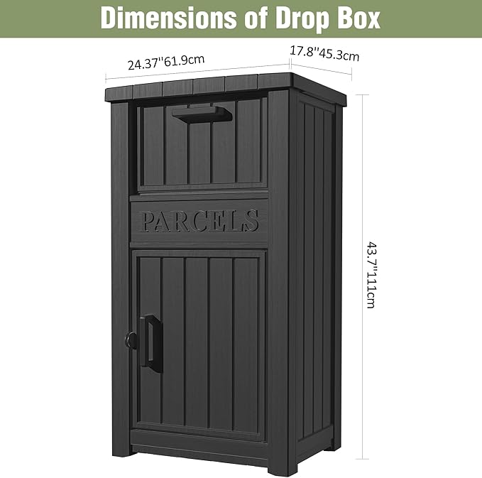 Outdoor Package Delivery Box for Outside -Lockable Anti-Theft Parcel Drop Box Deck Box & Porch Storage Box, Package Drop Box for Outside Deliveries, Curbside Outdoor Storage Box Black