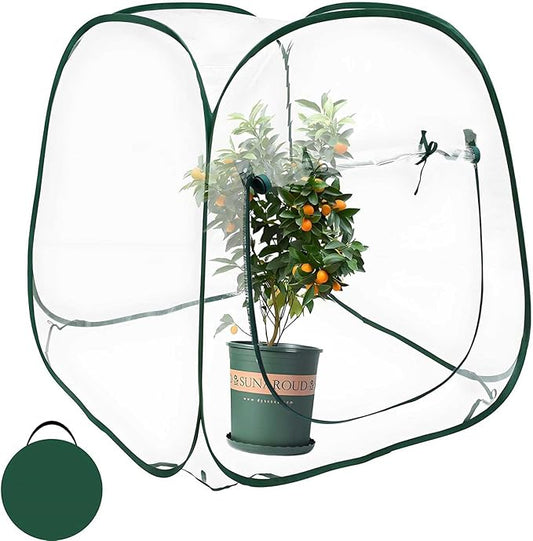 Pop Up Greenhouse Plant Greenhouse Cover, Mini Transparent Freeze Protection PVC Tent with Roll-up Zipper Entry Doors for Indoor and Outdoor Gardens Protecting Plant from Cold Frost (PVC, 39x39x39in)