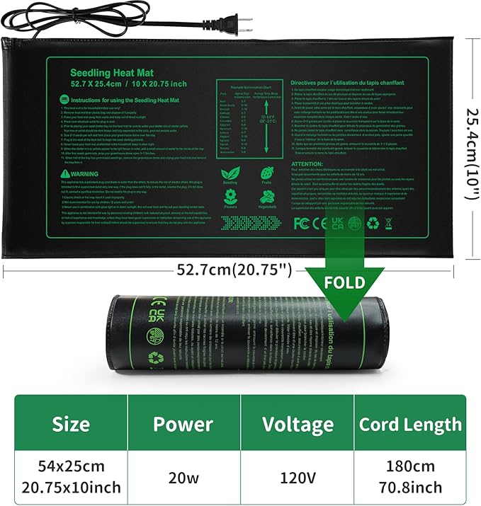 Seedling Heat Mat Durable Waterproof Plant Heating Pad 10"x 20.75" for Germination, Indoor Gardening, Greenhouse