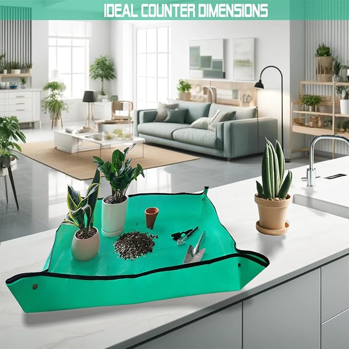 OXIHOUSE&CO- Repotting Mat, 29.5"x29.5", Green, Perfect for Indoor & Outdoor Plants, Easy Storage, Durable Design, Potting Mat, Repotting Mat for Indoor Plants, Plant Mat, Planting Mat