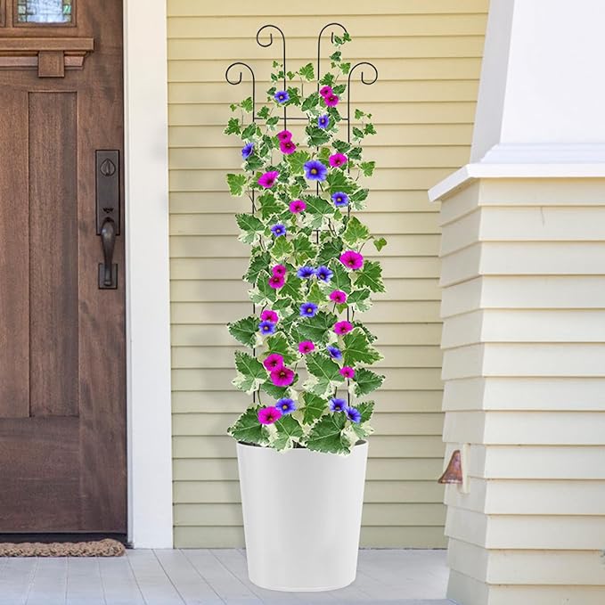 4 Pack 32'' Wave Shape Black Metal Trellis for Climbing Plants Indoor & Outdoor, Garden Trellis for Houseplants Flowers Vine Ivy