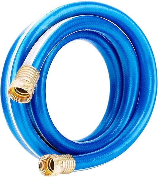 Solution4Patio Short Leader Blue Garden Hose 3/4 in. x 10 ft. -Kink free, No Leaking, Both Female Brass/Aluminum Fittings -Heavy Duty Durable Flexible Lightweight Water Pipe for Household & Commercial