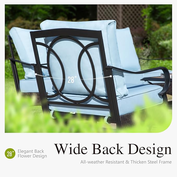 Sophia & William Extra Large Outdoor Patio Sofa Chairs Set 2 PCS Heavy-Duty Porch Furniture with High Back & Deep Seating Area, 5.5" Thicken Cushions for Deck, Lawn, Outside (Blue)