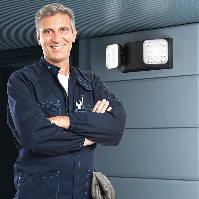 6 Packs Black Led Exit Sign with Emergency Lights &Battery Backup -Adjustable Hardwired 2 LED Head-UL Certified-120-277VAC/Commercial Emergency Lights Fixtures for Home/Business.