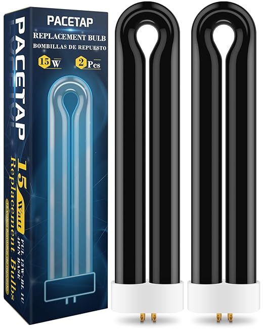 PACETAP 2Pack FUL15W BL Replacement Bulbs with 4 Pin Base, Indoor Outdoor 15W U Shape Lamp Tube Compatible with T6 T8 T9(Black)