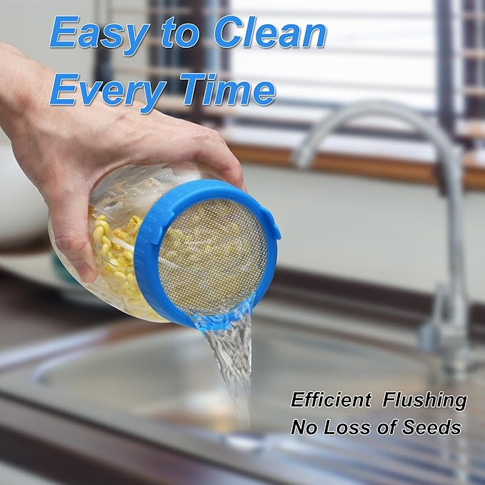 Lulonpon Sprouting Kit, 2 Sprouting Jar Kits, Wide Mouth Quart Mason Jars with Stainless Steel Screen Sprout Lids,1000ml Sprouts Growing Kit, Seed Sprouter Set for Growing Broccoli, Bean, Alfalfa ﻿