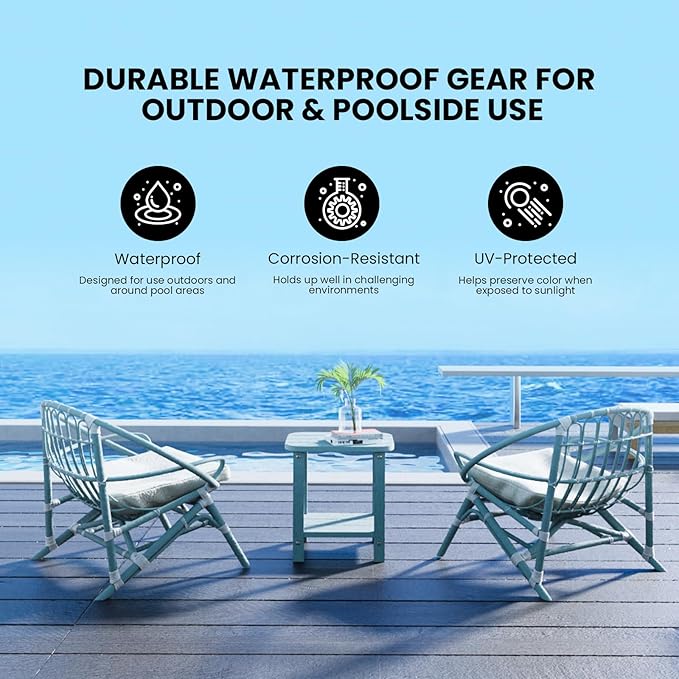 2-Tier Outdoor Side Table, 16" Adirondack Small Side Table All Weather Resistant, Patio End for Outside or Indoor, Patio, Yard, Pool, Porch, Garden, Lake Blue