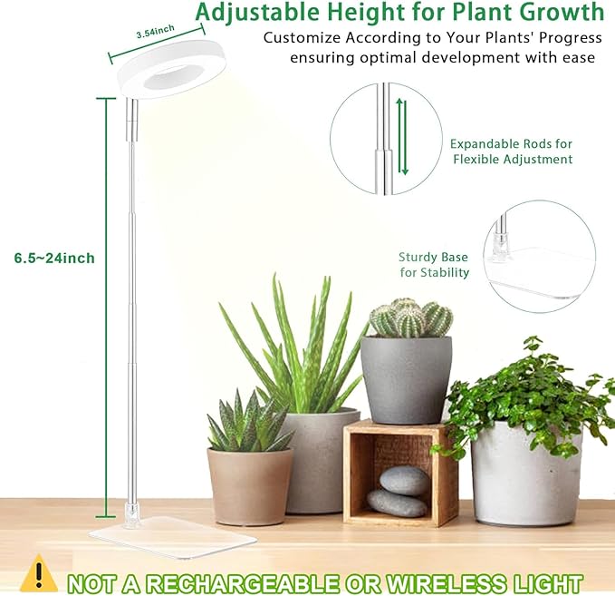 yadoker Halo Plant Grow Light, LED Growing Light Full Spectrum for Indoor Plants,Height Adjustable, Automatic Timer, 5V Low Safe Voltage,Idea for Small Plants