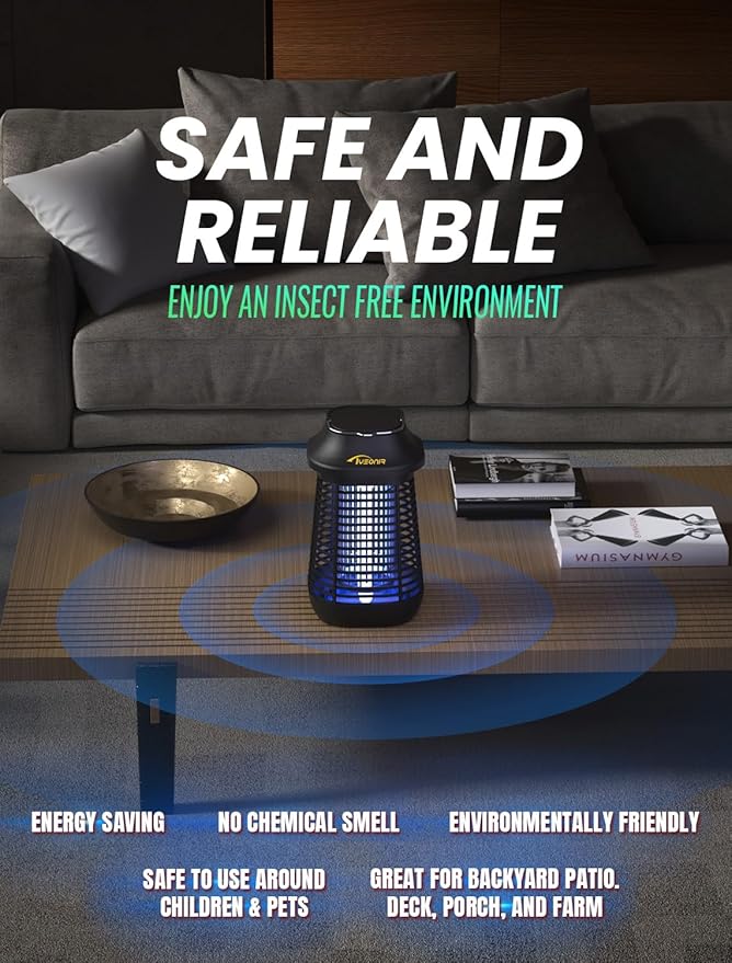 Bug Zapper, 4200V High Power Electric Mosquito Zapper for Outdoor and Indoor, Waterproof Efficient Bug Zapper for Home Kitchen Patio Camping