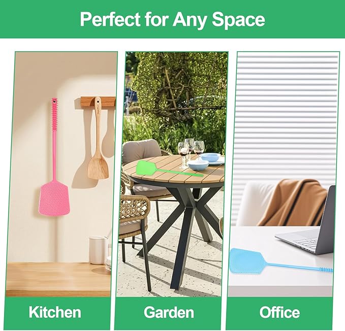 6 Pack Heavy Duty Fly Swatters, Extra Long 17.7in Plastic Bug Swatter with Non-Slip Handle – Indoor/Outdoor Manual Insect Tool, Durable & Reusable (Colorful)