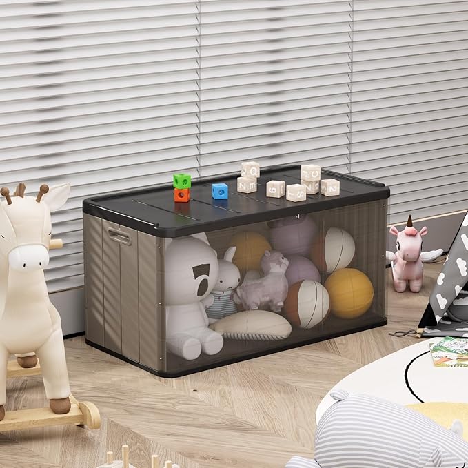 ZZM 110 Gallon Lockable Resin Deck Box, Waterproof Outdoor Storage Box for Patio Cushion Storage Cabinet and Tools Storage, Coffee