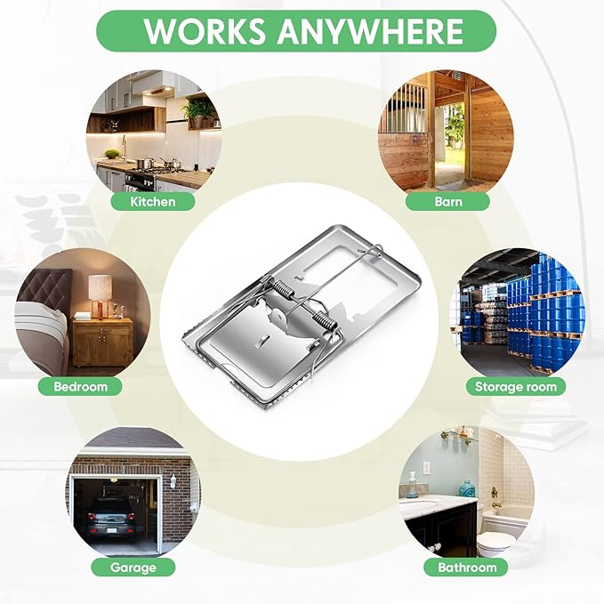 Qualirey 24 Pcs Classic Metal Rat Traps Reusable Mouse Trap Humane Effective Snap Rat Killer That Work for Indoor Outdoor Mice Voles and Small Rodents Control(Silver)