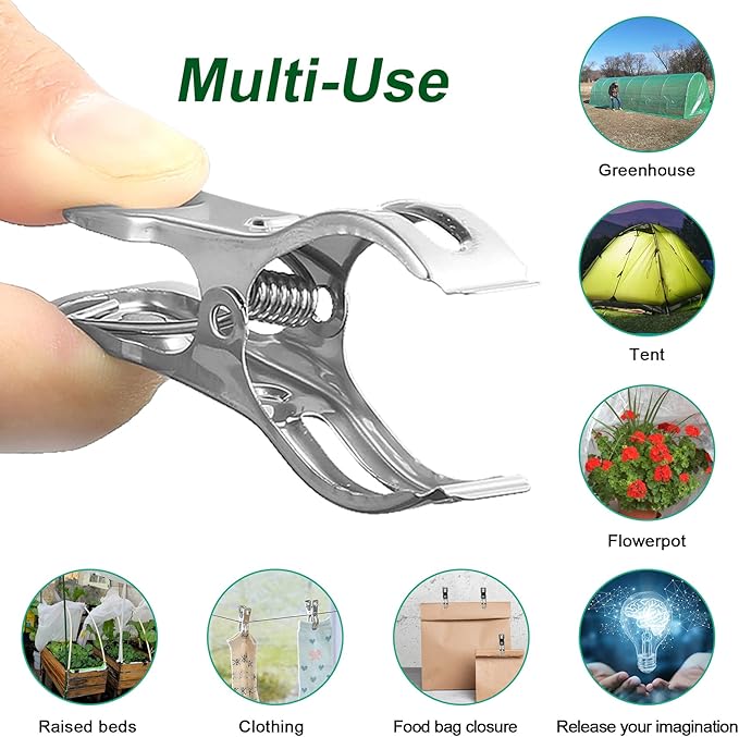 40 Pcs 2.3 Inch Row Cover Clips, Garden Clips for Netting, Greenhouse Clamps Made of Stainless Steel, Have a Strong Grip of Greenhouse Clips, For 1/2'', 3/4'', 1'' Garden Hoops