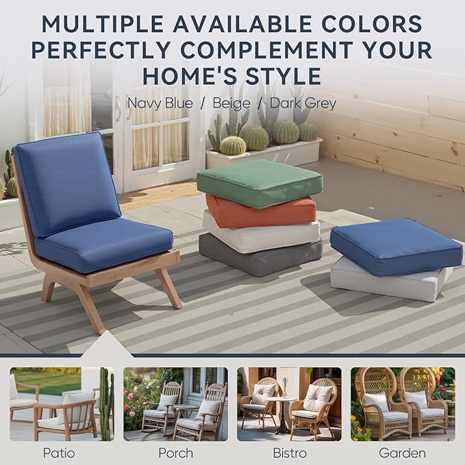 7-Piece Outdoor Patio Cushion Set - Fade & Water Resistant with Removable Olefin Cover, 22x24x4 Inch Memory Foam Cushions for Wicker Sectional Sof - Blue/Regular