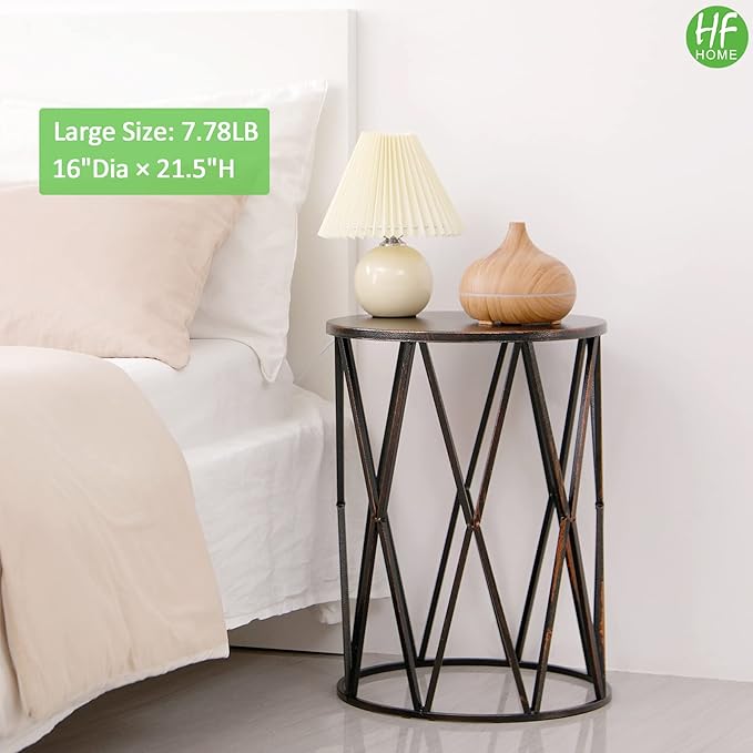 HFHOME Set of 3 Metal Side End Tables Nightstand, Multifunctional Nesting Round Coffee Table for Indoor, Heavy Duty Plant Stand Outdoor - Black with Bronze Prush (Ship from US)
