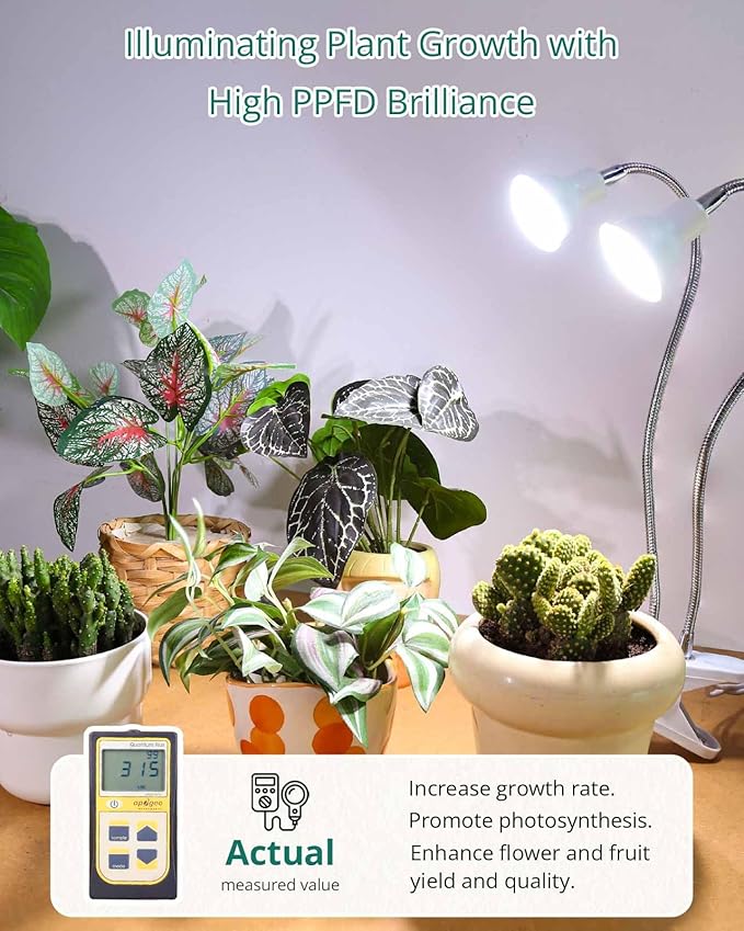 DOMMIA Grow Lights, Grow Lights for Indoor Plants Full Spectrum, Gooseneck Dual Head Clip-on LED Plant Light with 6/12/16h Timer, Multi-Spectrum, Dimmable