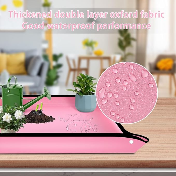 SupKing Repotting Mat for Indoor Plant Transplanting 29.5"x 29.5" Pink Garden Mat for Plant Lovers Oxford Fabric Portable Potting Tray for Gardening Mess Control