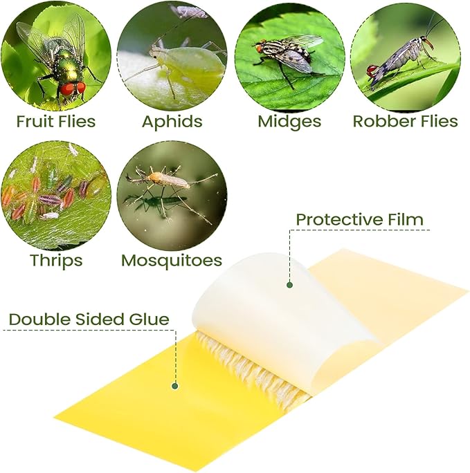 150 Pack Fungus Gnat Trap Sticky Houseplant Yellow Stakes Insect Sticky Trap for Indoor Outdoor Garden Houseplant Fungus Gnat Fruit Flies Mosquito