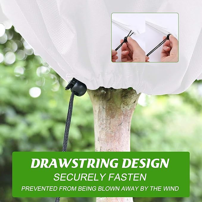 Alpurple 2 Packs Large Size Winter Drawstring Plant Covers- 39 x 63 Inch Warm Plant Protection Cover Bags, Frost Cloth Blanket Protecting Fruit Tree Potted Plants from Freezing Animals Eating