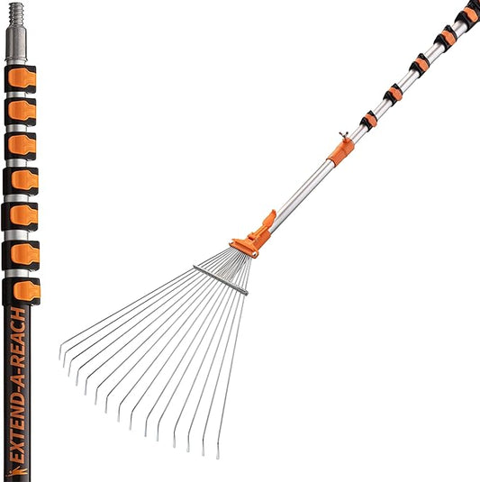 5-30 Telescoping Roof Rake 36 ft Reach // Collapsible Roof Rake for Leaves and Pine with Extension Pole // Roof Cleaning Tool for Gardening and Lawns // High Reach Adjustable Metal Leaf Raker