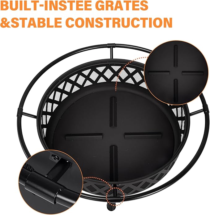 Red Mountain Valley 30'' Outdoor Wood Burning Fire Pit, 2-in-1 Large Round Fire Pit for Outside, Outdoor Fireplaces with Spark Screen, Fire Poker, Cover, Ideal for Patio, Backyard, Camping, Picnic