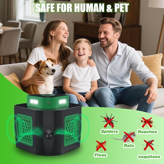 2 Packs Rodent Repellent Ultrasonic Pest Repeller Plug in for Home, 360°Mice Traps for House Indoor, Upgraded Mouse Repellent with Flashing Light for Basement Attic Garage Warehouse