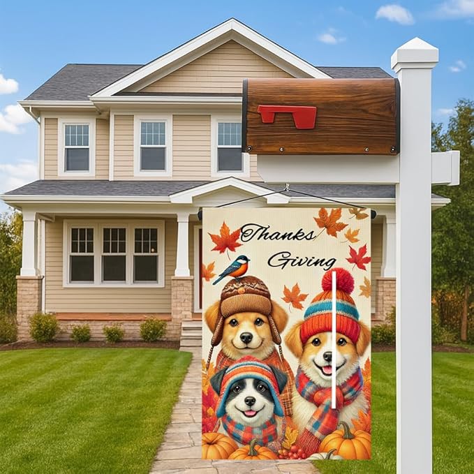 Autumn Pumpkin Harvest Welcome Garden Flag Double Sided Thanksgiving Fall Outdoor Decorations 12 x 18 Inch Small Cat Couple Small Dog Couple