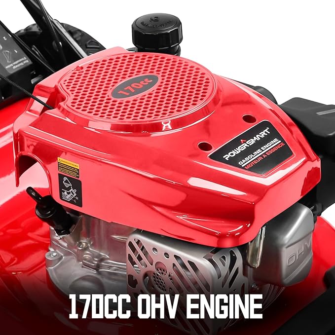 PowerSmart Self Propelled Gas Lawn Mower, 22 in. with 170cc OHV Engine, 2-in-1 Rear-Wheel Drive High Wheels, Red