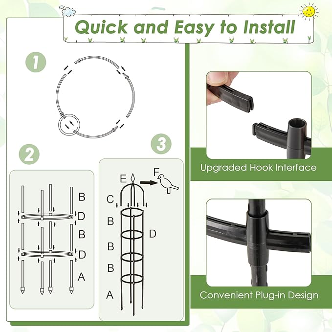 Happygrill Garden Trellis for Climbing Plants, 78” Tall Metal Obelisk Trellis w/Adjustable Height, Gloves, Cable Ties, 2 in 1 Plant Cages & Supports for Flowers, Vegetables, Vines Indoor Outdoor