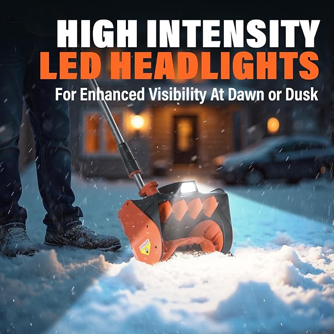 MAXLANDER Cordless Snow Shovel, 20V 12-Inch Electric Snow Shovel with LED Light, Directional Plate & Adjustable Handle, Cordless Snow Blower (4.0Ah Battery, Charger & Cover Included)