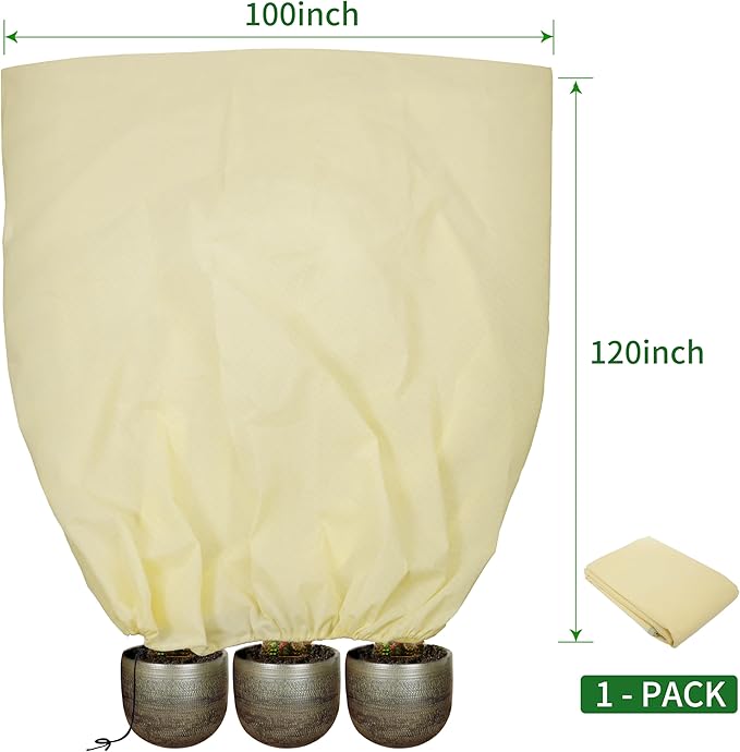 TCBWFY 120x100inches Huge Plant Covers Freeze Protection Frost Cloth for Outdoor Plants,2.82oz/yd² Thickened Winter Tree Covers with Zipper Drawstring,Frost Blanket from Wind,Pest and Animal