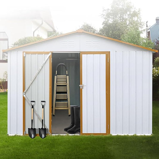 12x10FT Heavy-Duty Metal Storage Shed Heavy-Duty Steel Garden Shed, Secure Hinged Door, Weatherproof for Tools, Bikes & Lawn Equipment
