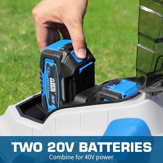 ROYAL GARDEN Electric 40V 17 Inch Cordless Lawn Mower Walk Behind Brushless Push Mower 6-Height Adjust Portable & Lightweight 2 x 20V Batteries and Charger Lawn Mowers Suitable for Garden Small Yards