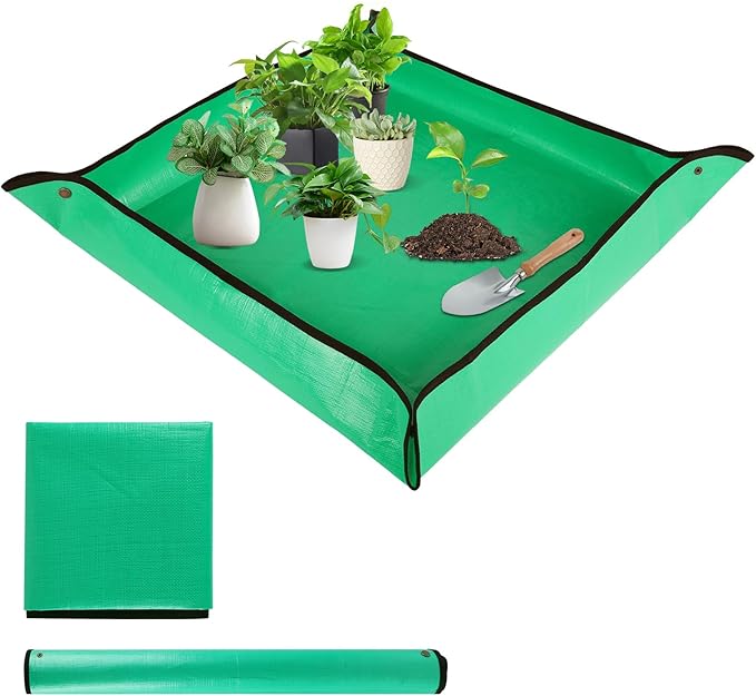 Repotting Mat for Indoor Plant Transplanting - 26'' x 26'' Planting Soil Mess Control, Portable Succulent Potting Tray Waterproof Gardening Mat (Pale Green)