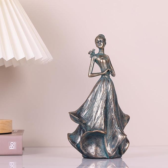 QIANLING 7'' Fairy Statue - Leaf Angel Girls with Bird Sculptures Resin Home Decor, Decorations Figurines Gift for Inside or Outside, Office, Living, Cabinets, Book Shelf or Outdoor Garden Yard